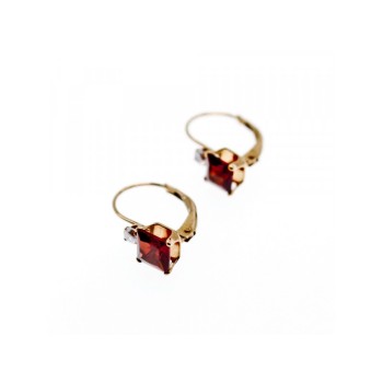 10K YELLOW GOLD GARNET & WHITE BERYL EARRINGS