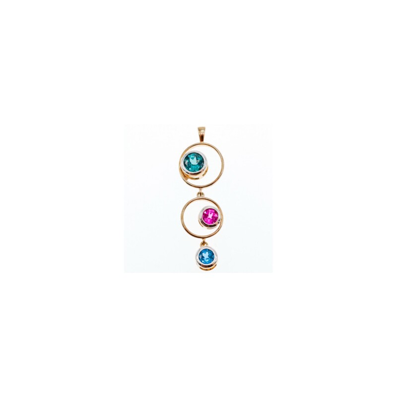 925 Sterling Silver Gold Plated Aquamarine, Topaz & Tourmaline Pendant