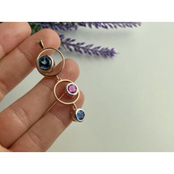 925 Sterling Silver Gold Plated Aquamarine, Topaz & Tourmaline Pendant