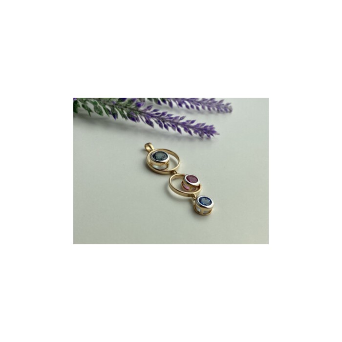 925 Sterling Silver Gold Plated Aquamarine, Topaz & Tourmaline Pendant