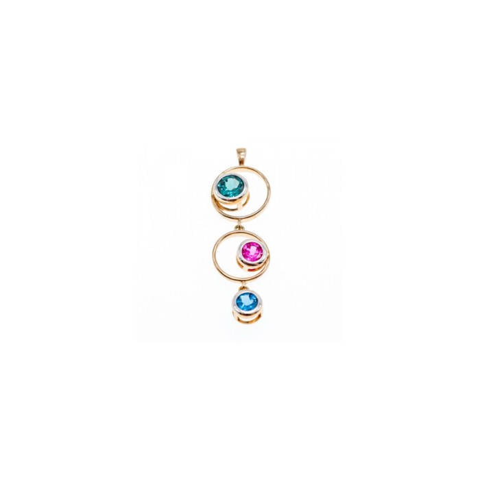 925 Sterling Silver Gold Plated Aquamarine, Topaz & Tourmaline Pendant