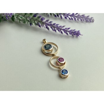 925 Sterling Silver Gold Plated Aquamarine, Topaz & Tourmaline Pendant