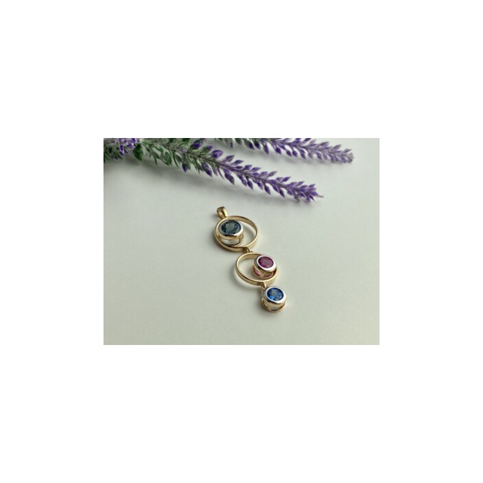 925 Sterling Silver Gold Plated Aquamarine, Topaz & Tourmaline Pendant