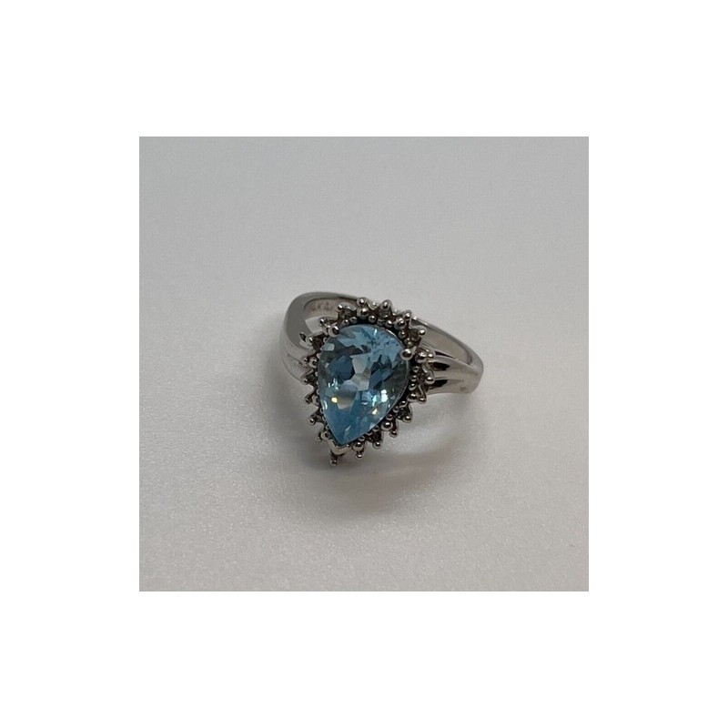 14K WHITE GOLD TOPAZ & DIAMONDS RING  SIZE 6
