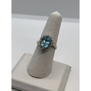 14K WHITE GOLD TOPAZ & DIAMONDS RING  SIZE 6