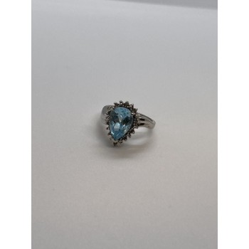 14K WHITE GOLD TOPAZ & DIAMONDS RING  SIZE 6