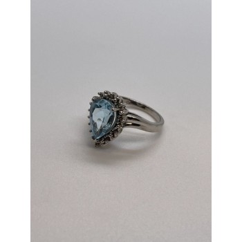 14K WHITE GOLD TOPAZ & DIAMONDS RING  SIZE 6