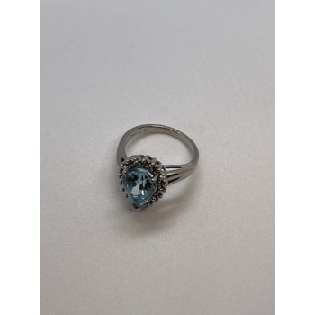 14K WHITE GOLD TOPAZ & DIAMONDS RING  SIZE 6