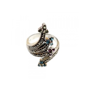 925 Sterling Silver Peridot, Topaz, Spinel & Marcasites Ring Size 6