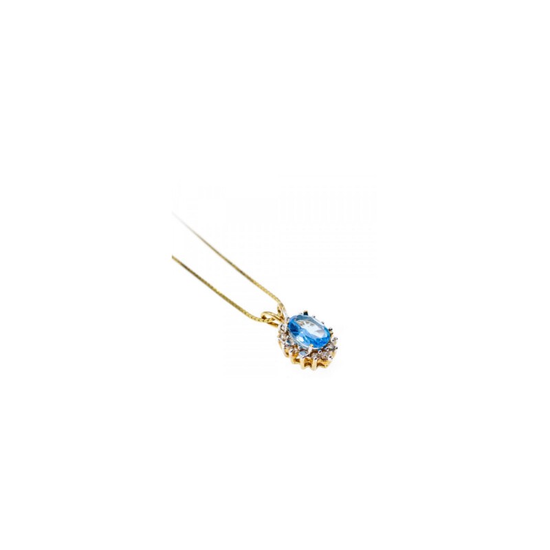14K YELLOW GOLD BLUE SPINEL & CZ CHAIN WITH PENDANT