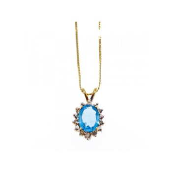 14K YELLOW GOLD BLUE SPINEL & CZ CHAIN WITH PENDANT