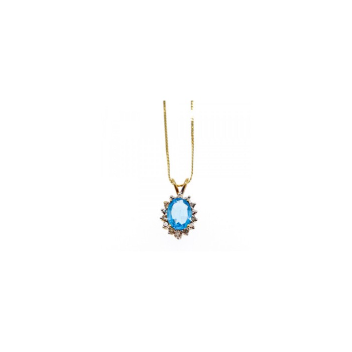 14K YELLOW GOLD BLUE SPINEL & CZ CHAIN WITH PENDANT