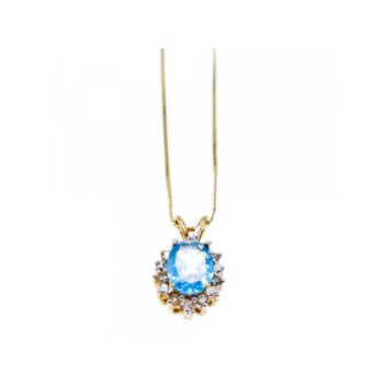 14K YELLOW GOLD BLUE SPINEL & CZ CHAIN WITH PENDANT