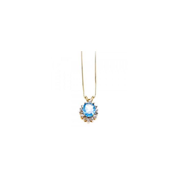 14K YELLOW GOLD BLUE SPINEL & CZ CHAIN WITH PENDANT