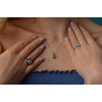 14K YELLOW GOLD BLUE SPINEL & CZ CHAIN WITH PENDANT