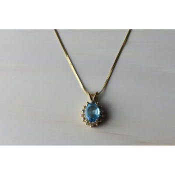 14K YELLOW GOLD BLUE SPINEL & CZ CHAIN WITH PENDANT