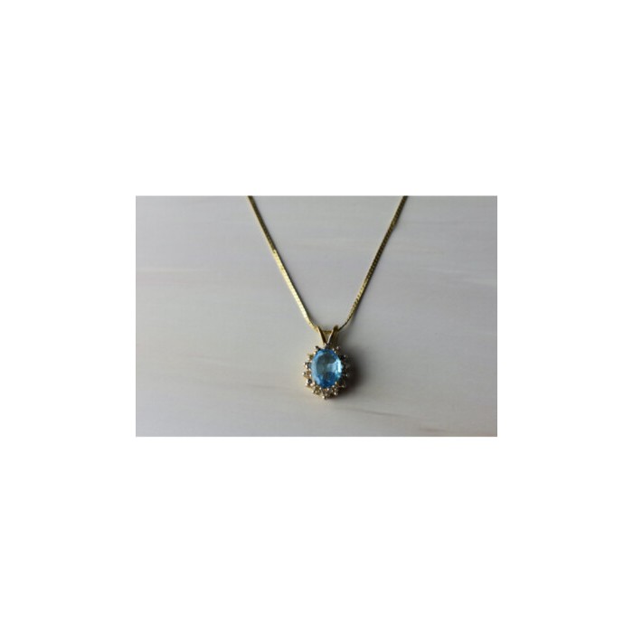 14K YELLOW GOLD BLUE SPINEL & CZ CHAIN WITH PENDANT