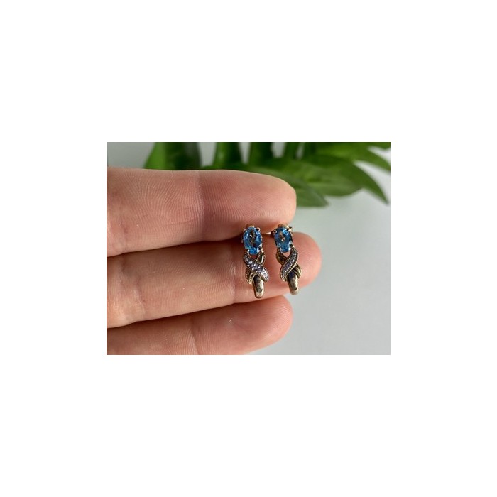 925 Sterling Silver Gold Plated Topaz Stud Earrings