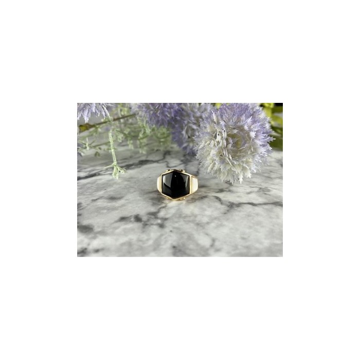 925 Sterling Silver Gold Plated Black Jade, Mother Of Pearl & CZ Ring Size 7