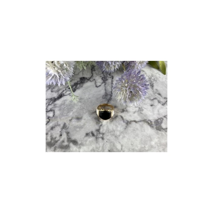 925 Sterling Silver Gold Plated Black Jade, Mother Of Pearl & CZ Ring Size 7
