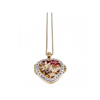 925 Sterling Silver Gold Plated Sapphire & Ruby Chain with Pendant