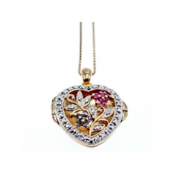 925 Sterling Silver Gold Plated Sapphire & Ruby Chain with Pendant