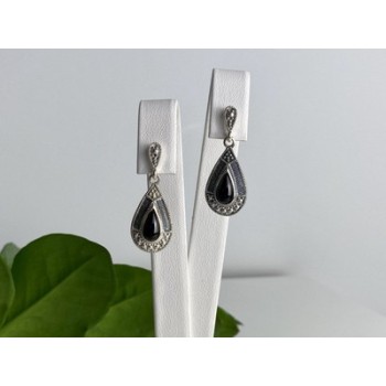 Vintage 925 Sterling Silver Onyx Stud Earrings