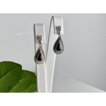 Vintage 925 Sterling Silver Onyx Stud Earrings