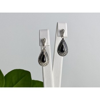 Vintage 925 Sterling Silver Onyx Stud Earrings