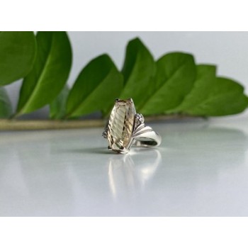 925 Sterling Silver Golden Tourmaline & Quartz Ring Size 6.5