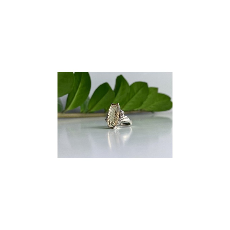 925 Sterling Silver Golden Tourmaline & Quartz Ring Size 6.5