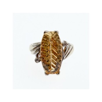 925 Sterling Silver Golden Tourmaline & Quartz Ring Size 6.5