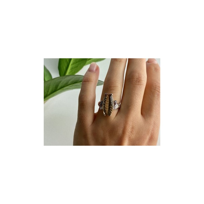 925 Sterling Silver Golden Tourmaline & Quartz Ring Size 6.5