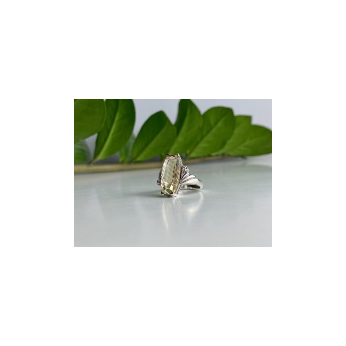 925 Sterling Silver Golden Tourmaline & Quartz Ring Size 6.5