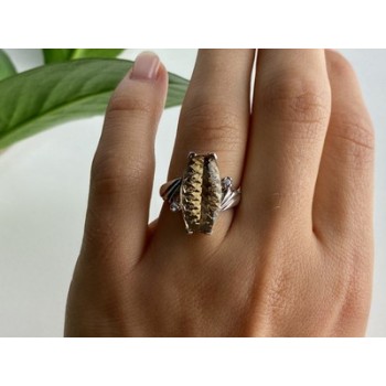 925 Sterling Silver Golden Tourmaline & Quartz Ring Size 6.5