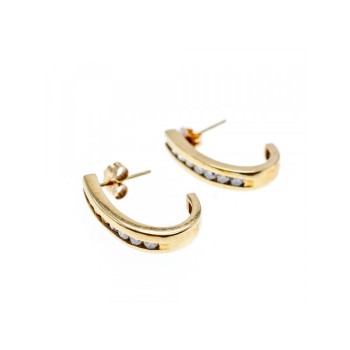 10K YELLOW GOLD WHITE SAPPHIRES CLASSIC STUD EARRINGS