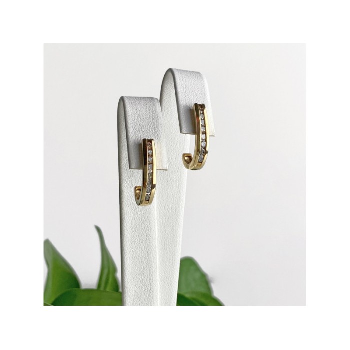 10K YELLOW GOLD WHITE SAPPHIRES CLASSIC STUD EARRINGS