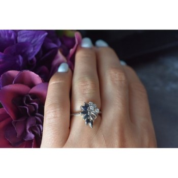 925 Sterling Silver Dark Blue Spinel & CZ Ring Size 6.5