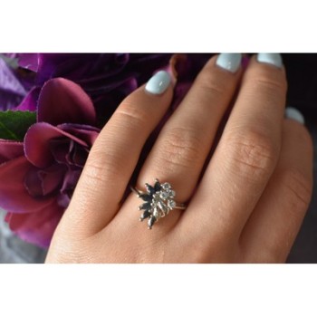 925 Sterling Silver Dark Blue Spinel & CZ Ring Size 6.5