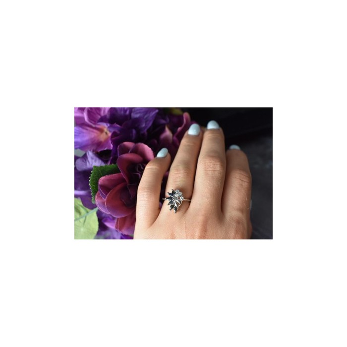 925 Sterling Silver Dark Blue Spinel & CZ Ring Size 6.5