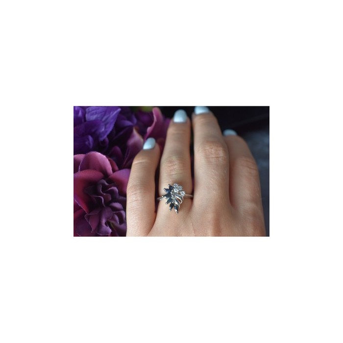 925 Sterling Silver Dark Blue Spinel & CZ Ring Size 6.5