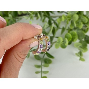 925 Sterling Silver Multi Gemstones Earrings