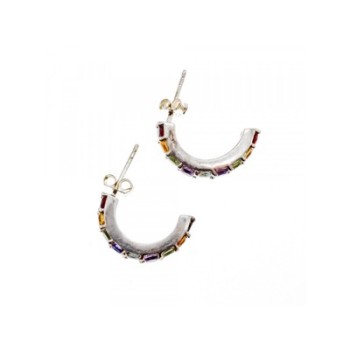 925 Sterling Silver Multi Gemstones Earrings