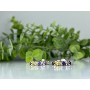 925 Sterling Silver Multi Gemstones Earrings