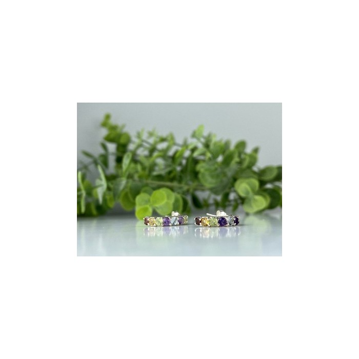 925 Sterling Silver Multi Gemstones Earrings