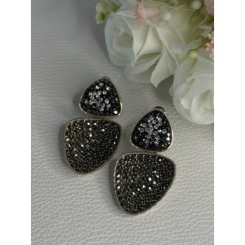 Aesthetic 925 Sterling Silver Marcasite & CZ Earrings Length 1.45 Inch