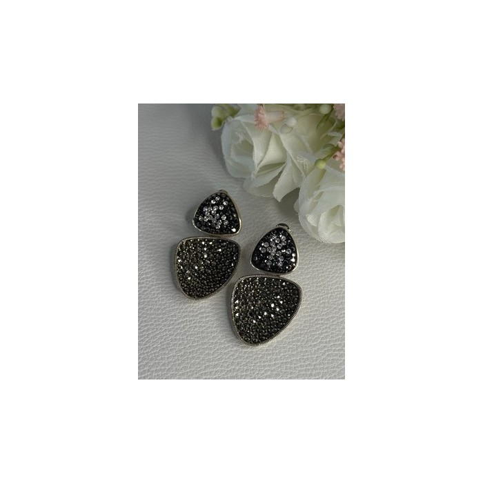 Aesthetic 925 Sterling Silver Marcasite & CZ Earrings Length 1.45 Inch