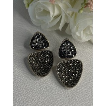 Aesthetic 925 Sterling Silver Marcasite & CZ Earrings Length 1.45 Inch