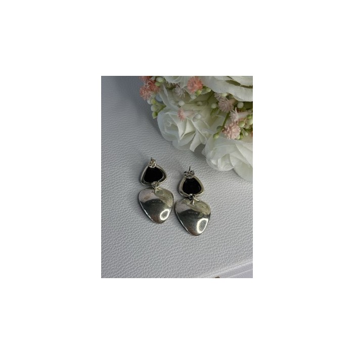 Aesthetic 925 Sterling Silver Marcasite & CZ Earrings Length 1.45 Inch