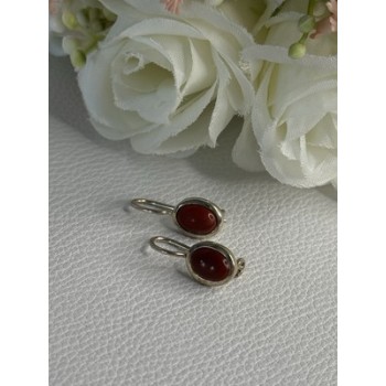 925 Sterling Silver Carnelian Earrings Length 0.70 Inch